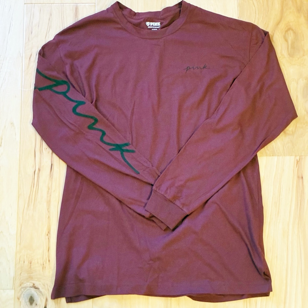 PINK Victoria’s Secret Maroon Long Sleeve T-shirt Oversized Relaxed Fit, Size M - Picture 6 of 15